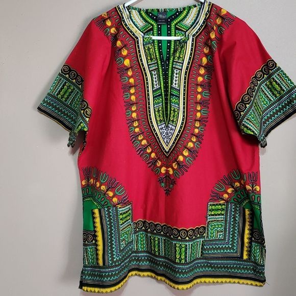 T.I.A. tribal red artistic  Indigenous COTTON Tunic top, sz OS - Picture 1 of 5